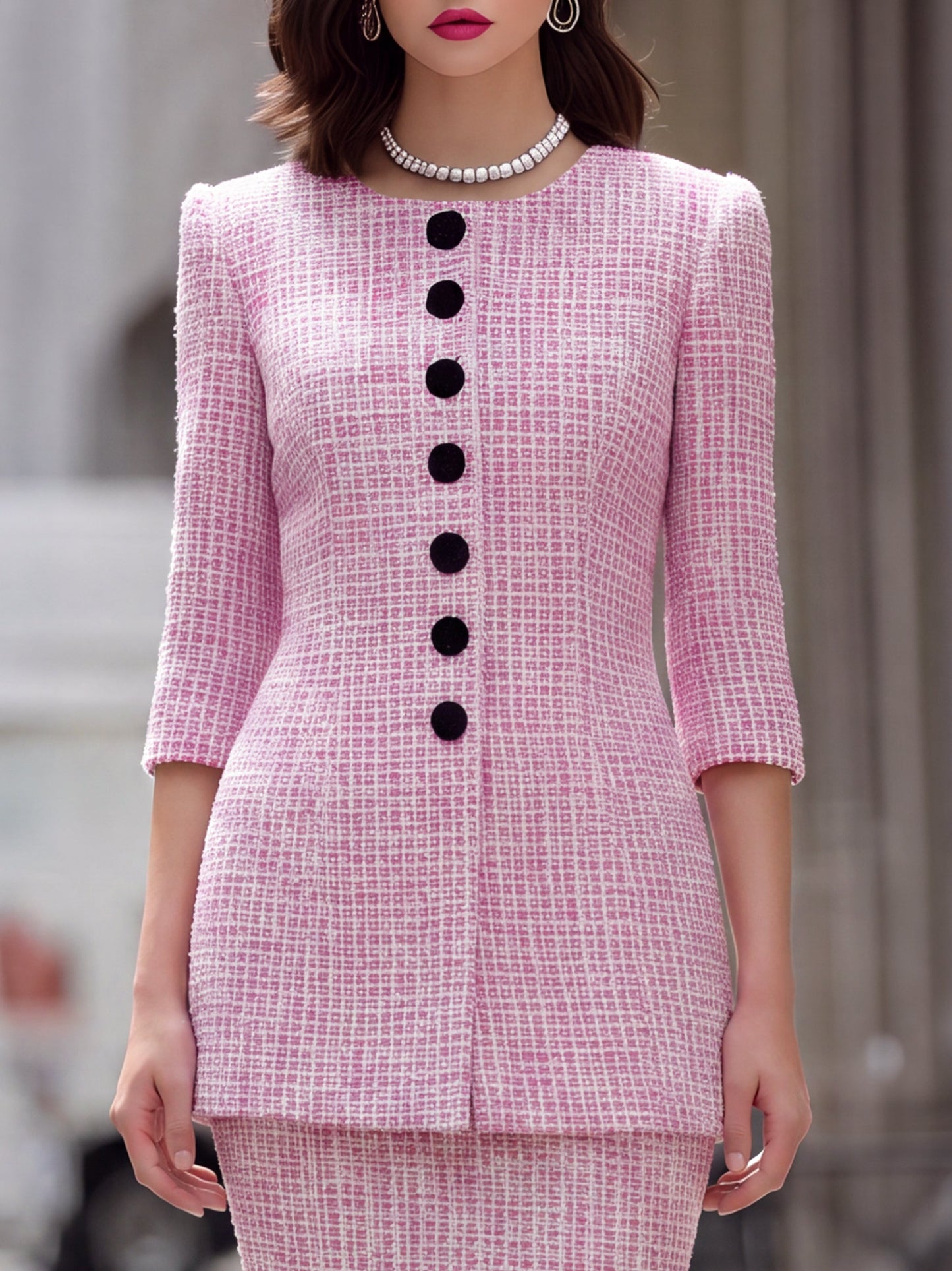 Textured Tweed Tailored Jacket And Pencil Skirt Set