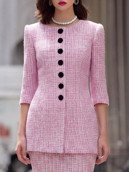 Textured Tweed Tailored Jacket And Pencil Skirt Set