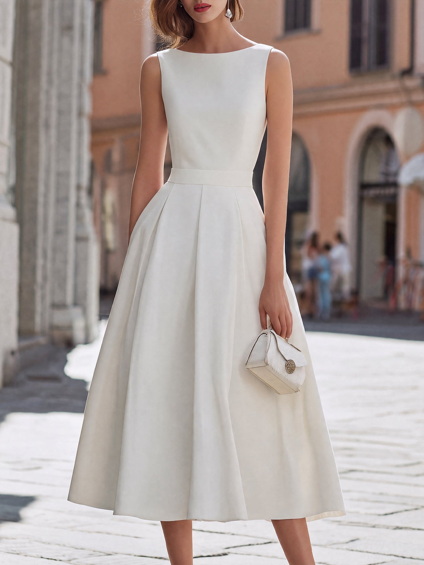 Cropped Capelet Jacket And Flared Midi Dress Set
