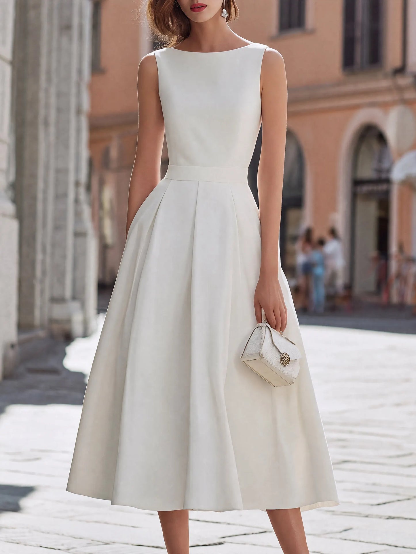 Cropped Capelet Jacket And Flared Midi Dress Set