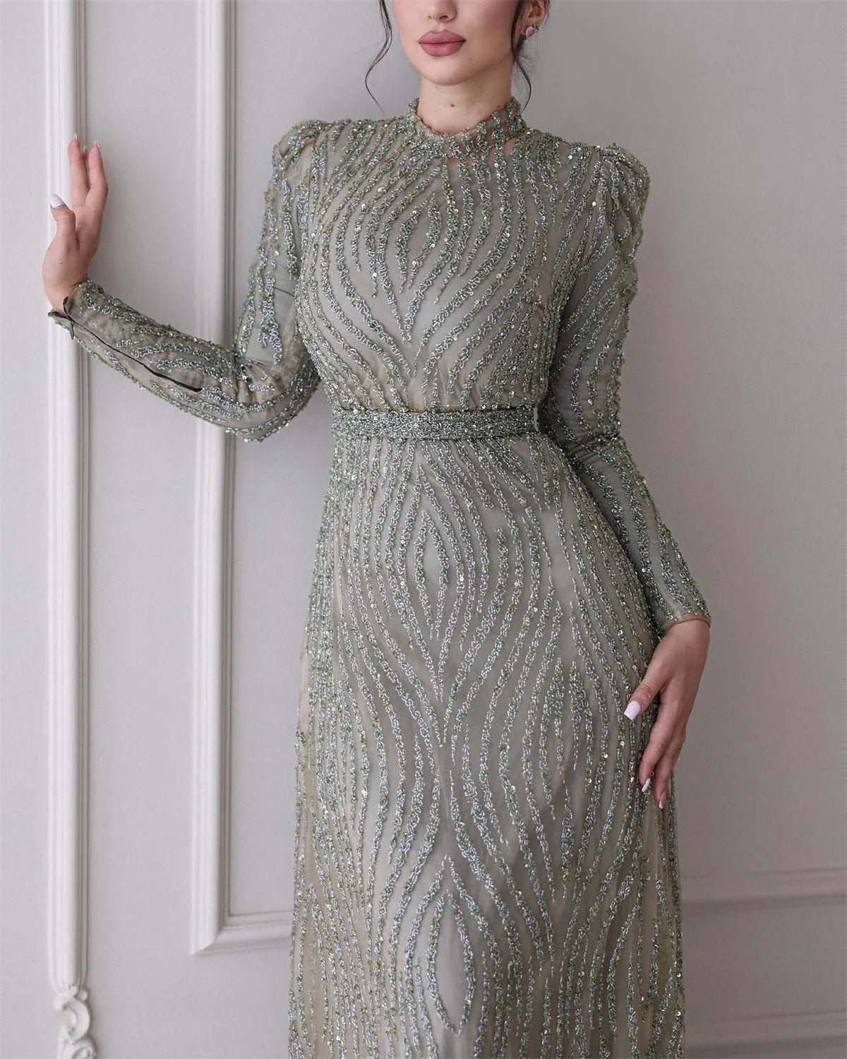 Women's Round Neck Long Sleeve Sequin Dress