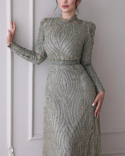 Women's Round Neck Long Sleeve Sequin Dress