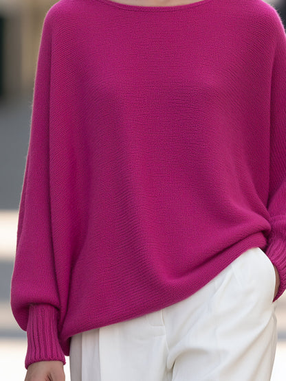 Relaxed Boat Neck Batwing Knit Sweater