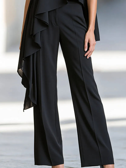 Sleeveless Layered High-Neck Top And Wide-Leg Trousers Set