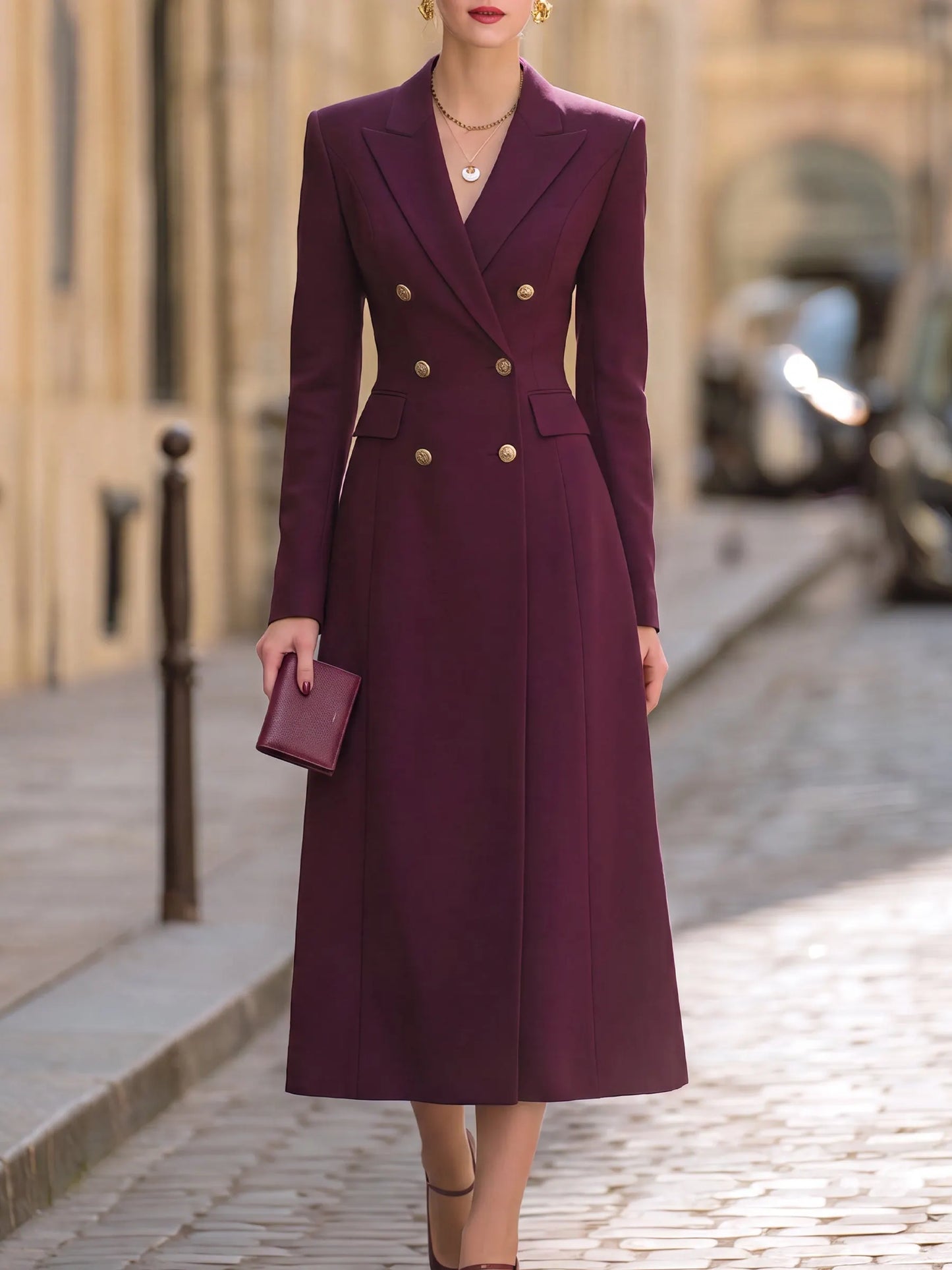 Double-Breasted Tailored Midi Dress