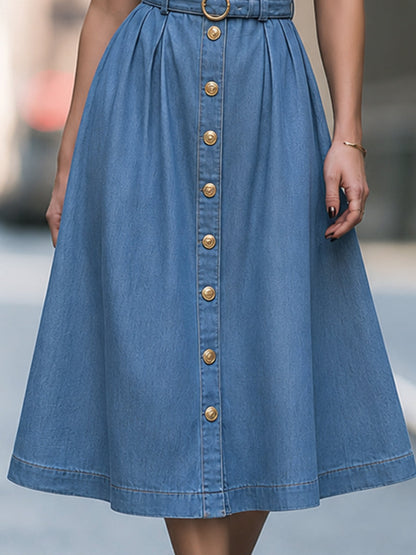 Belted Button-Front Shirt Midi Dress