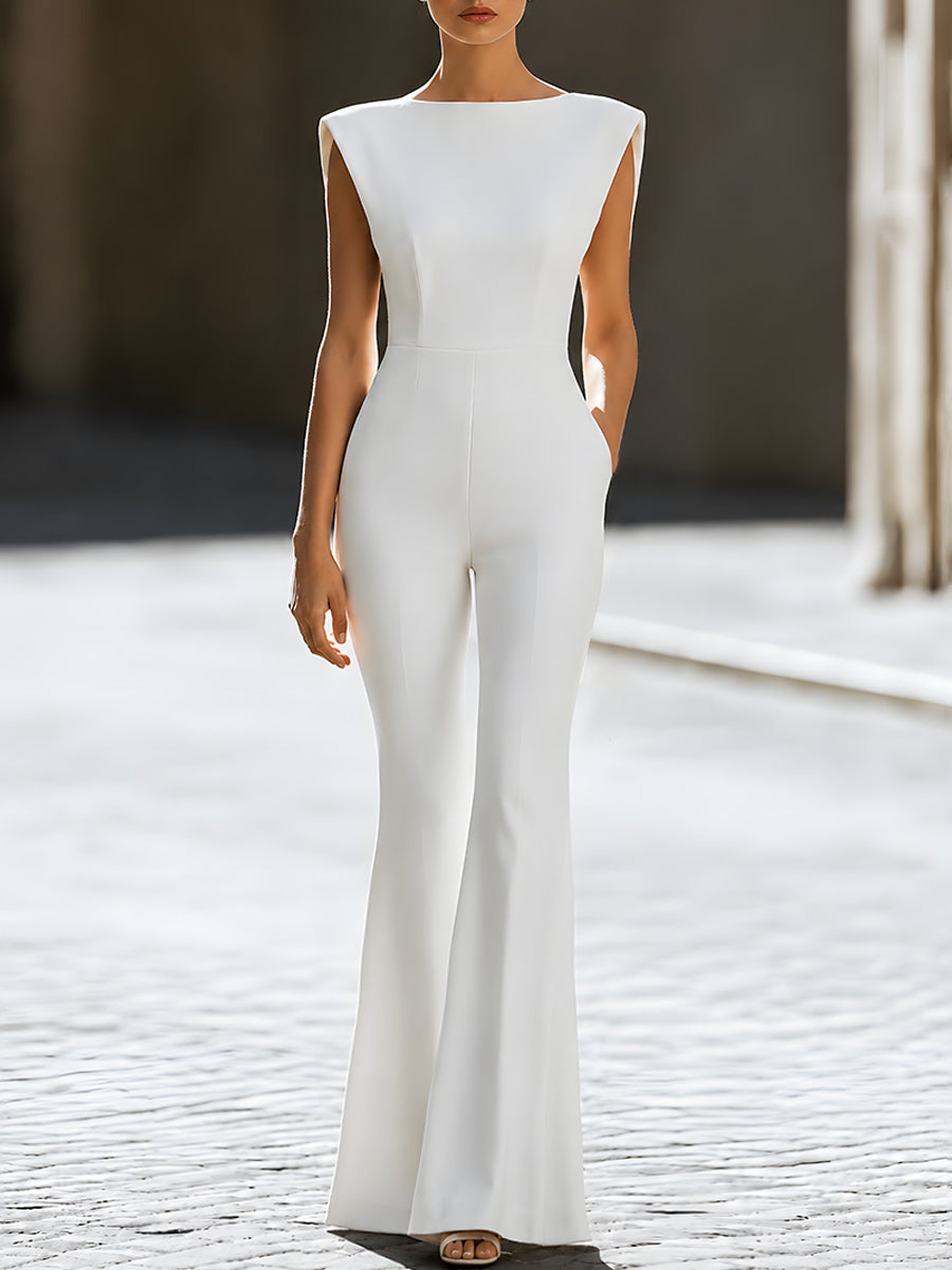 Structured Shoulder Flared Jumpsuit