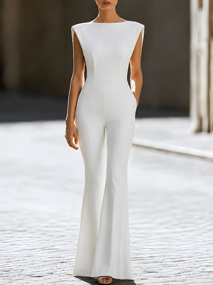 Structured Shoulder Flared Jumpsuit
