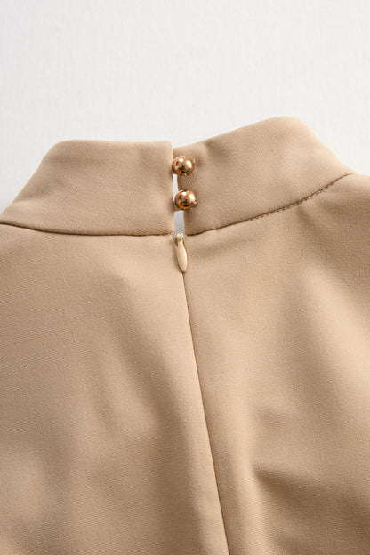 Sophisticated Beige Belted Dress