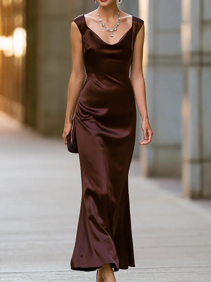 Satin Scoop-Neck Maxi Dress