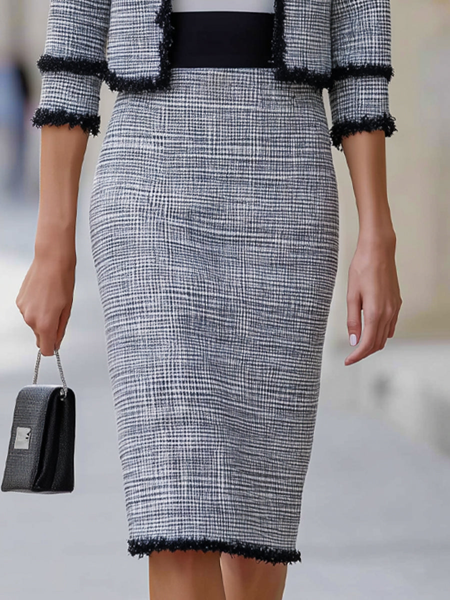 Tweed Fringe-Trim Jacket & Pencil Skirt Tailored Set