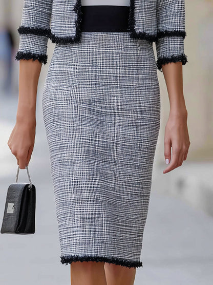 Tweed Fringe-Trim Jacket & Pencil Skirt Tailored Set