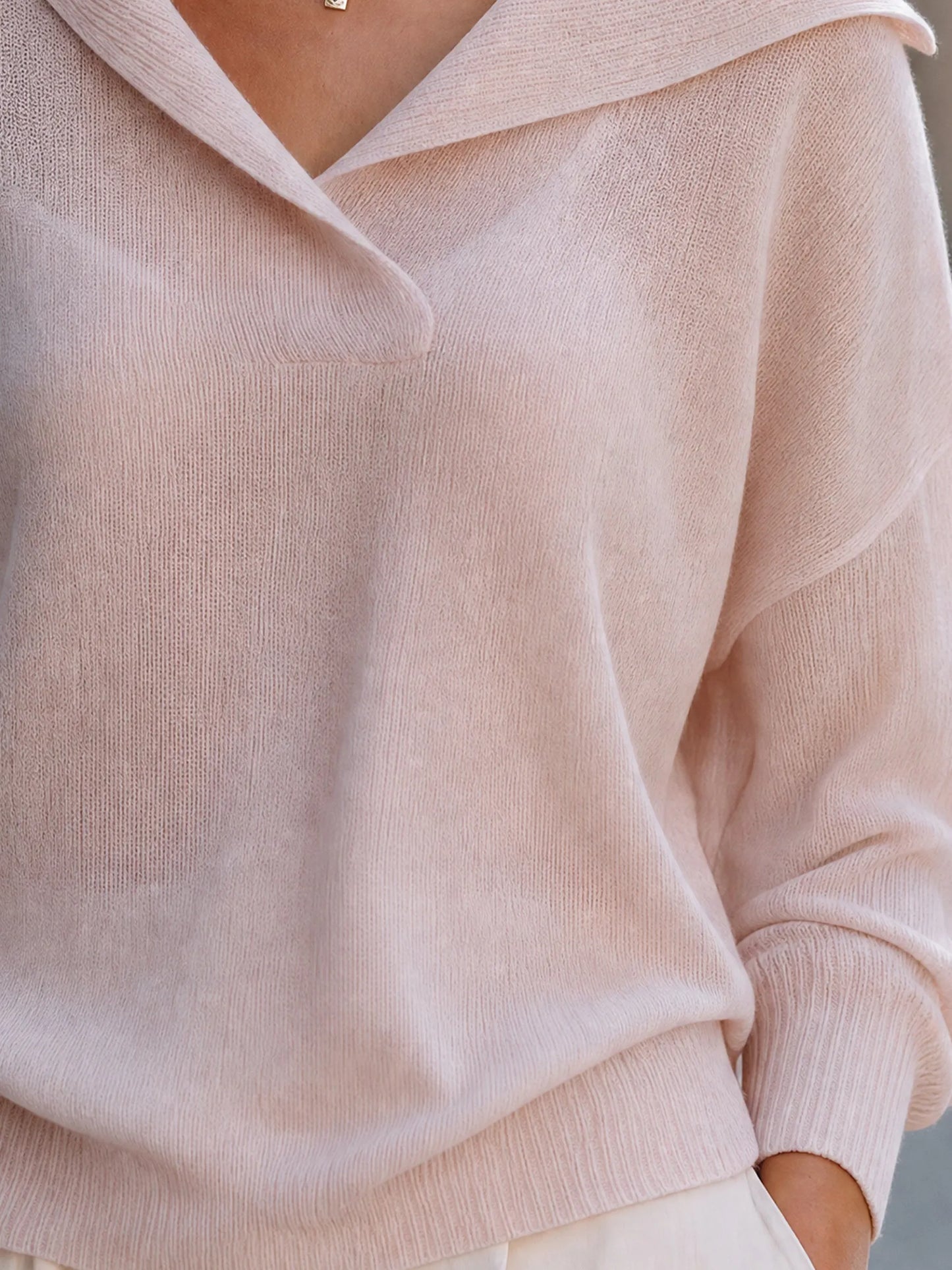 Collar-Neck Relaxed-Fit Knit Pullover Top
