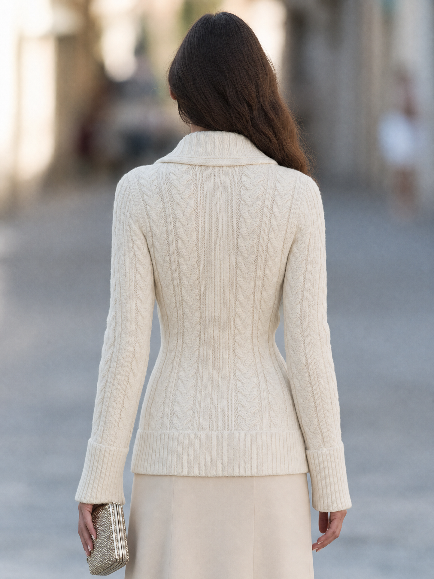 Cable Knit Shawl Collar Button Front Cardigan
