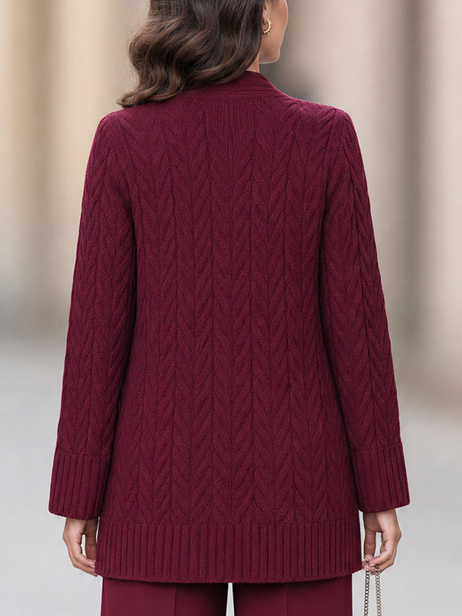 Cable-Knit Longline Single-Button Cardigan