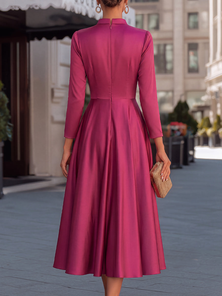 Satin Keyhole Neck Full A-Line Midi Dress