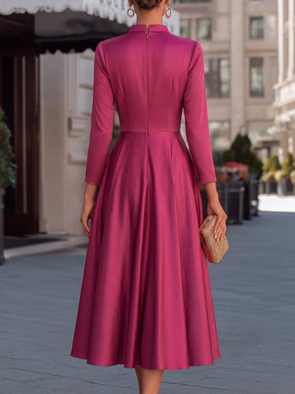 Satin Keyhole Neck Full A-Line Midi Dress