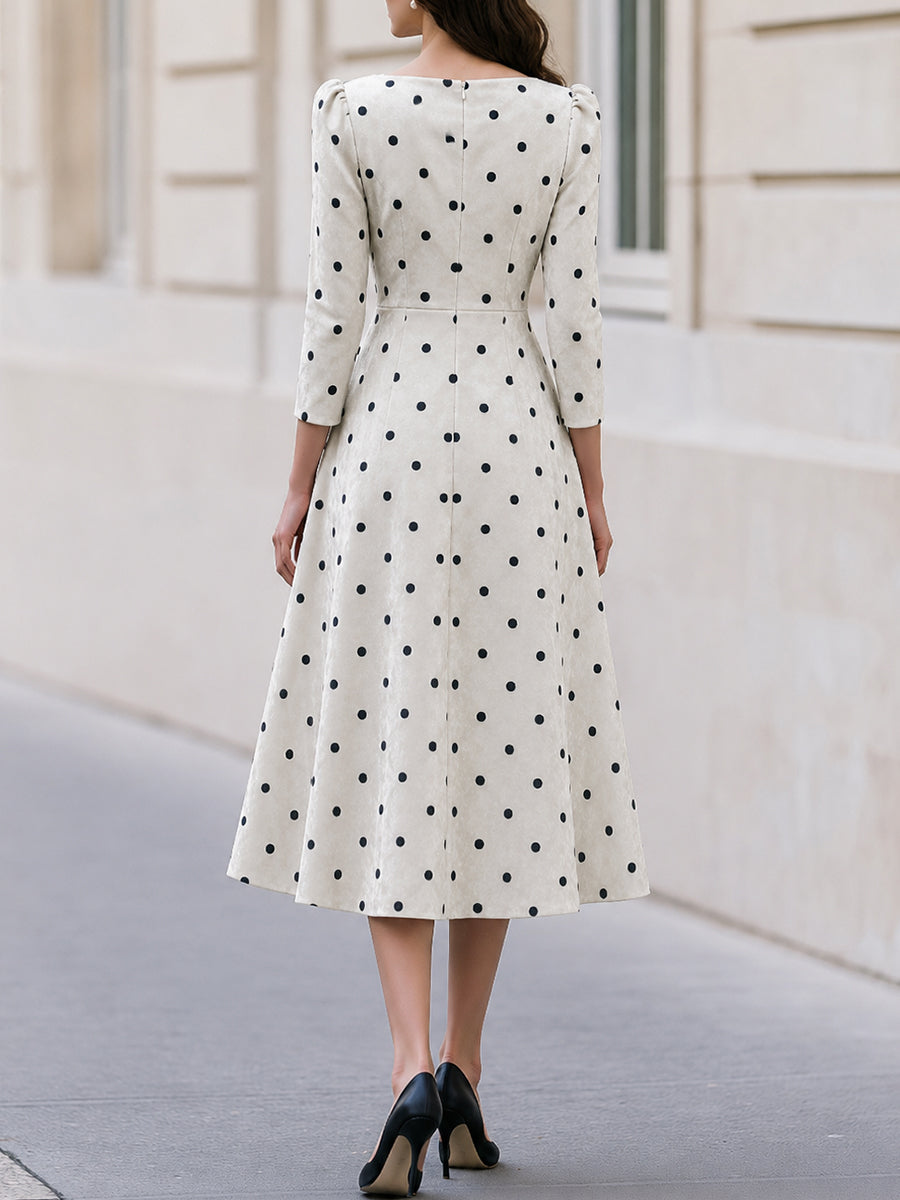 Polka Dot Velvet Fit‐and‐Flare Midi Dress