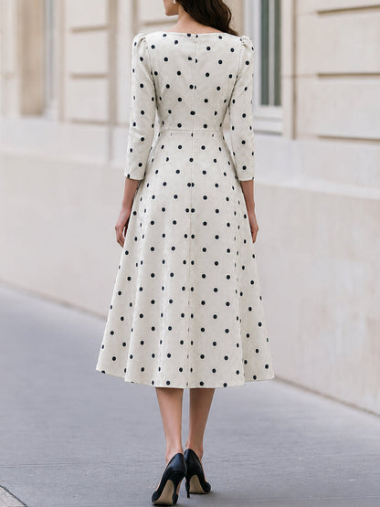Polka Dot Velvet Fit‐and‐Flare Midi Dress