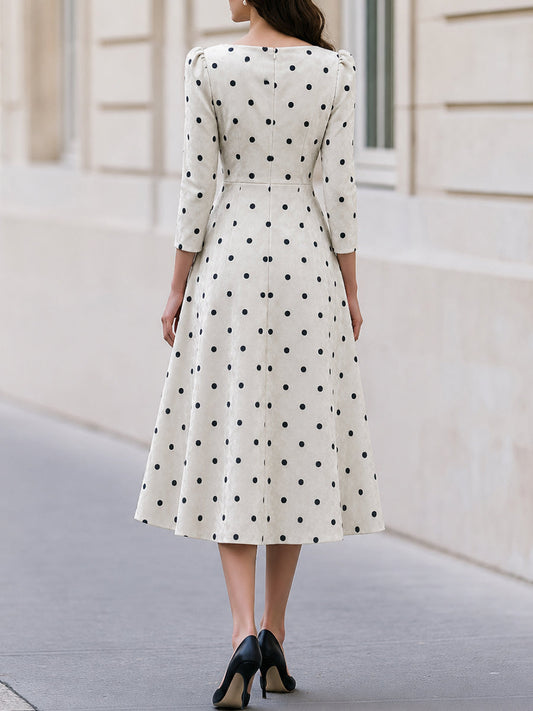 Polka Dot Velvet Fit‐and‐Flare Midi Dress