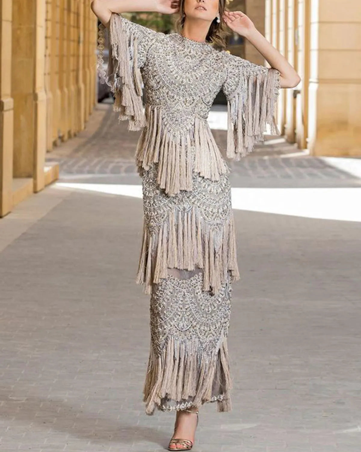 Embroidered Fringed Dress