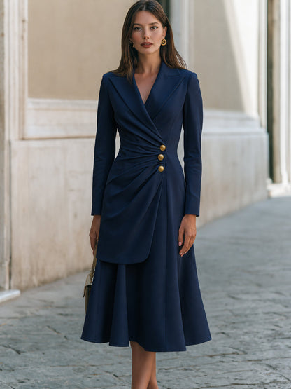 Ruched Blazer-Style A-Line Midi Dress
