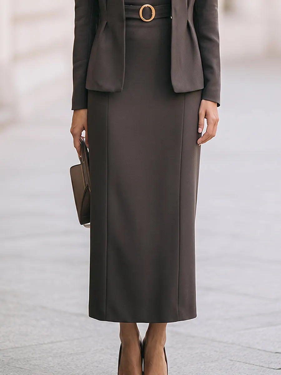 Belted Blazer And Maxi Dress Set