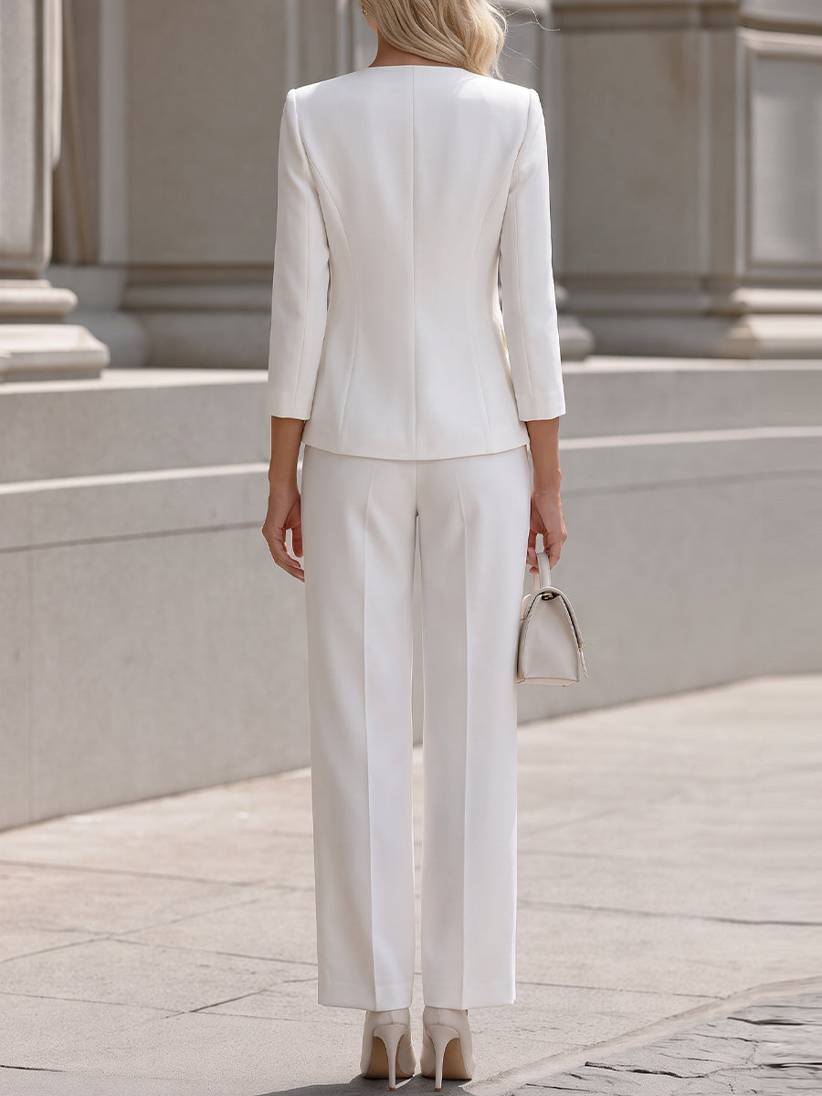 Notchless Collar Ntegrated Fake Two-Piece Pants  Suit Co-Ord