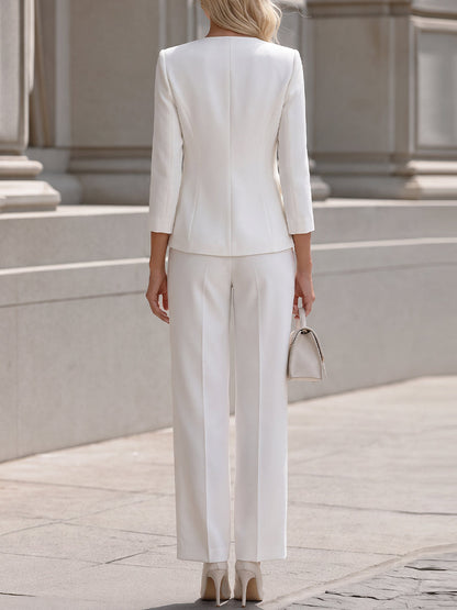 Notchless Collar Ntegrated Fake Two-Piece Pants  Suit Co-Ord