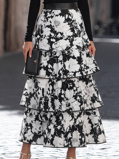 Fitted Top And Tiered Floral Print Midi Skirt Set