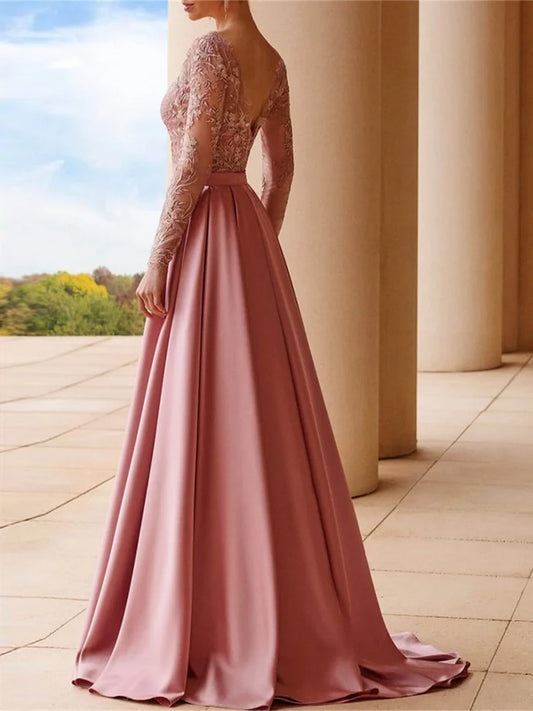 Vestido de baile bordado de cor sólida feminino
