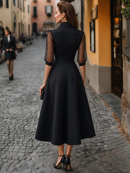 Elegant Blazer Collar Wrap Dress With Self-Tie Waist Belt