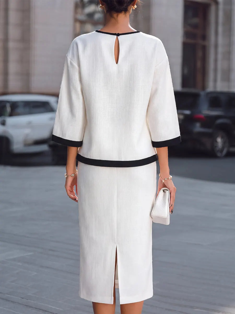 Elegant Contrast Trim Linen Two-Piece Set
