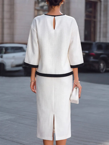 Elegant Contrast Trim Linen Two-Piece Set