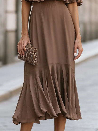 Elegant Chiffon Cape Sleeve Maxi Dress
