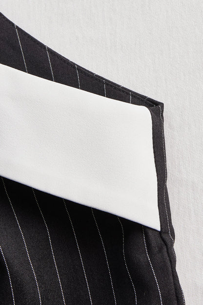 Pinstripe Top With Contrast Collar And Button Front