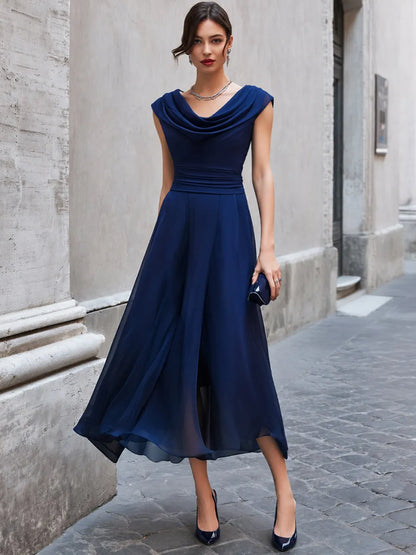 Elegant Cowl Neck Sleeveless Flowing Midi Dress