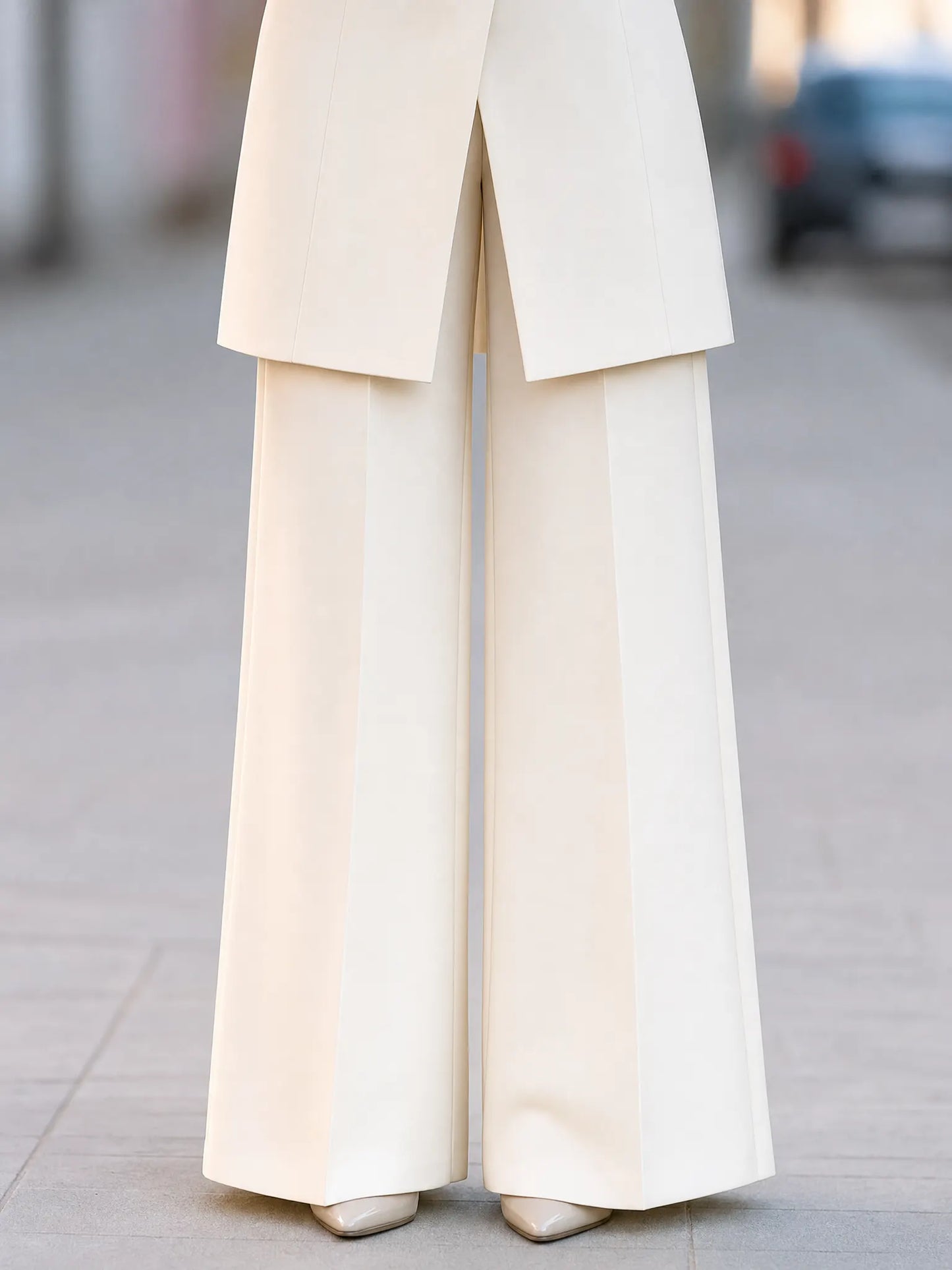 Elegant Longline Tailored Blazer And Wide Leg Pants Suit Set