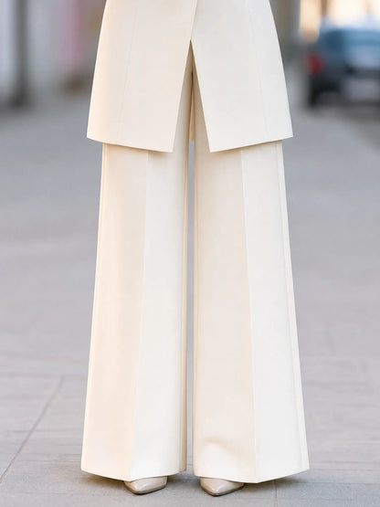 Elegant Longline Tailored Blazer And Wide Leg Pants Suit Set