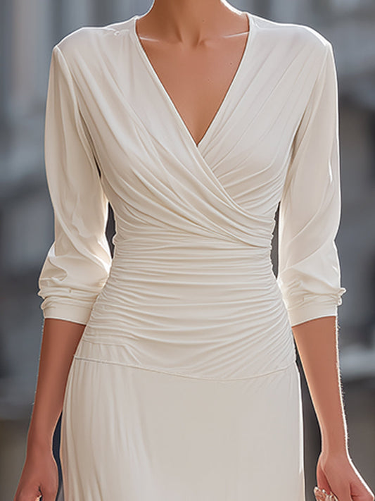 Ruched Wrap Bodice Long Sleeve Maxi Dress