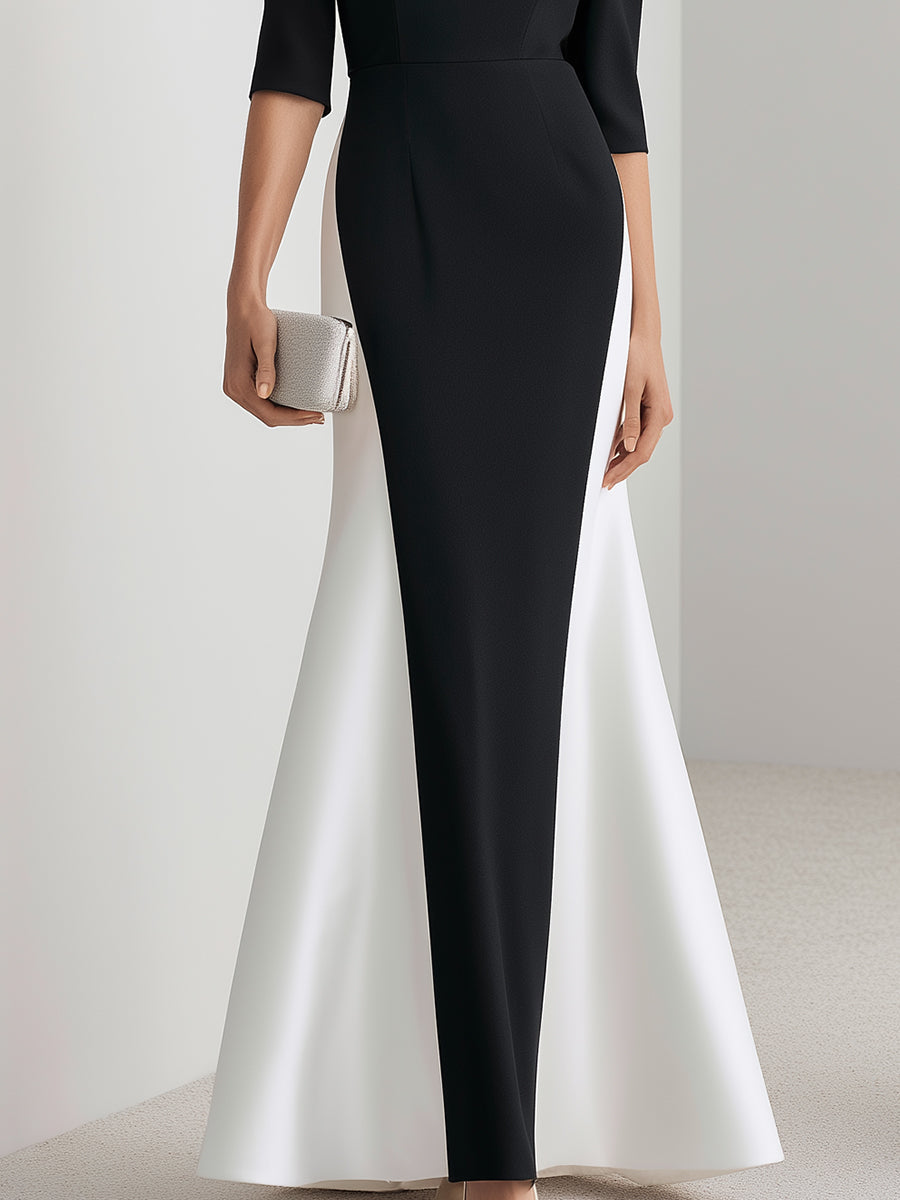 Colorblock Bateau Neck Mermaid Evening Gown