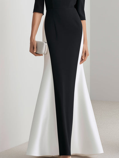 Colorblock Bateau Neck Mermaid Evening Gown