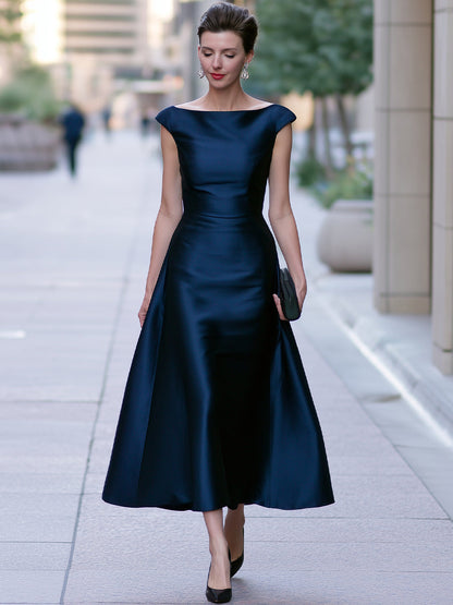 Boat-Neck Cap-Sleeve Midi Dress