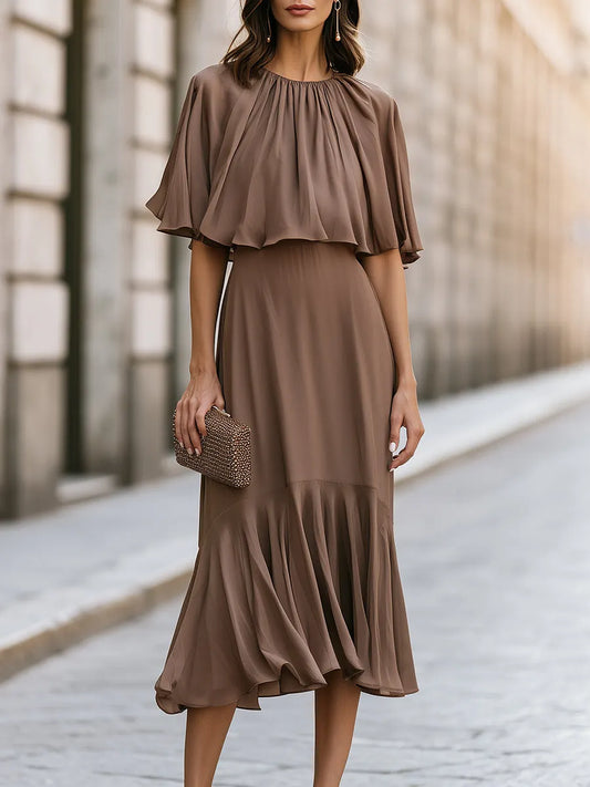 Elegant Chiffon Cape Sleeve Maxi Dress