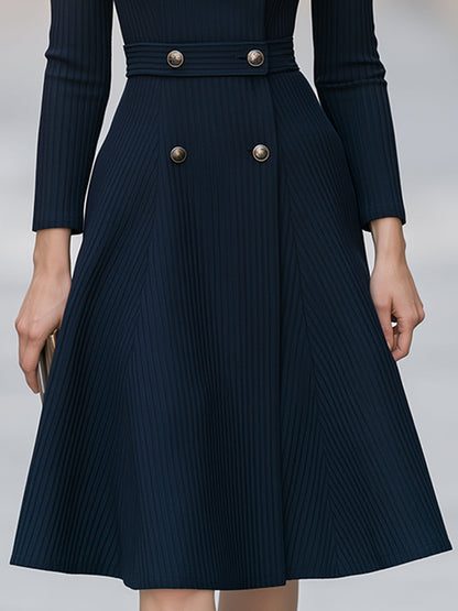 Double-Breasted Ribbed Knit Midi Dress