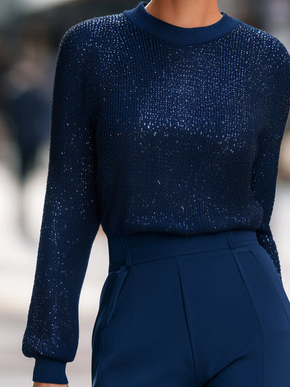 Metallic-Thread Knit Sweater Top