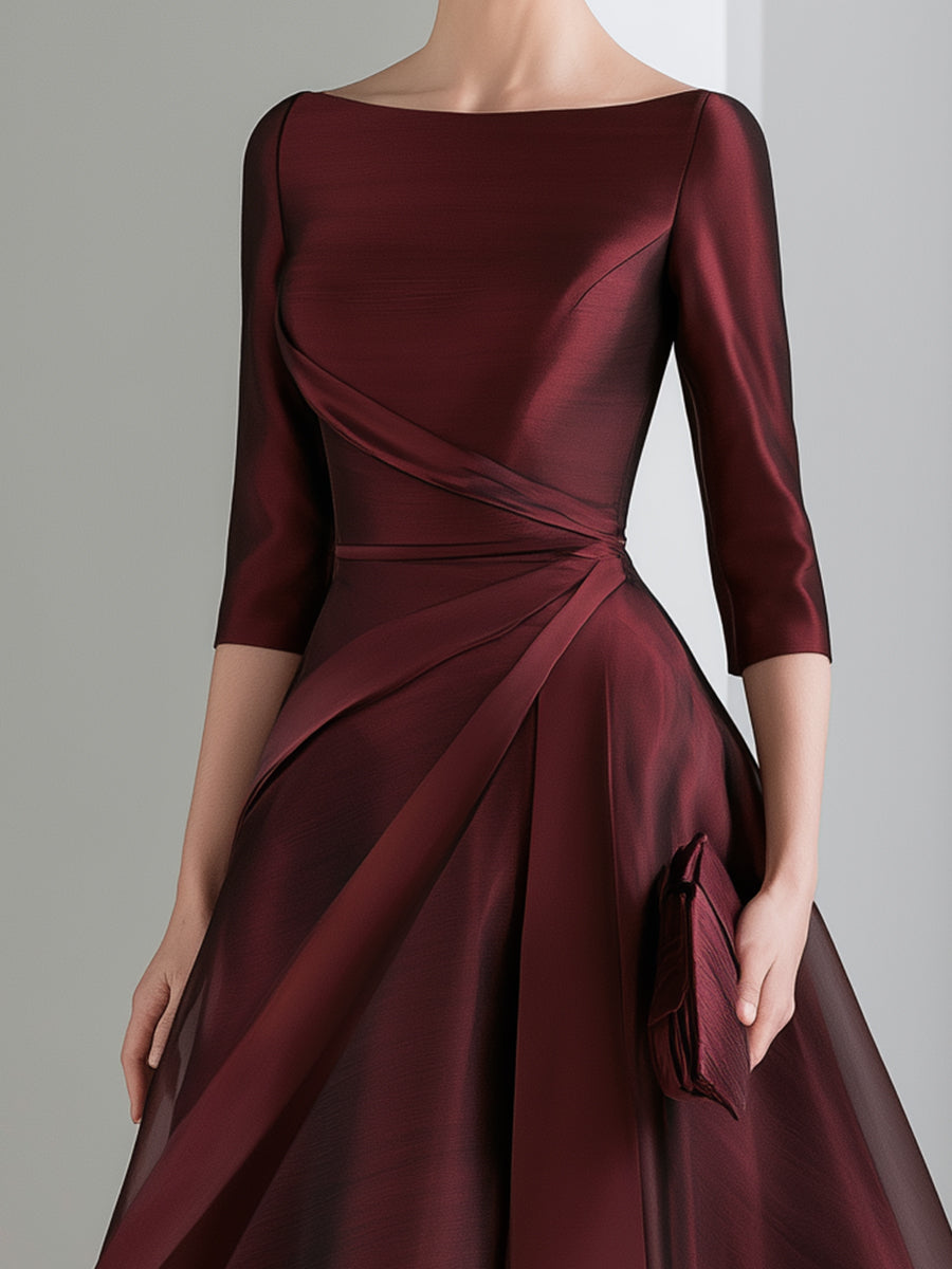 Draped Waist Organza High-Low Evening Dress