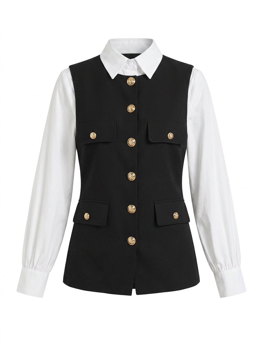 Faux Two-Piece Tailored Top And Mini Skirt Set