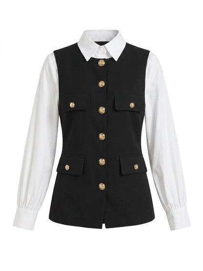 Faux Two-Piece Tailored Top And Mini Skirt Set