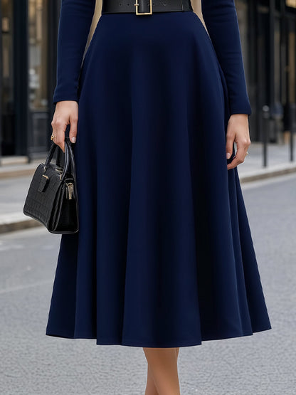 Turtleneck Belted Flared Midi Dress